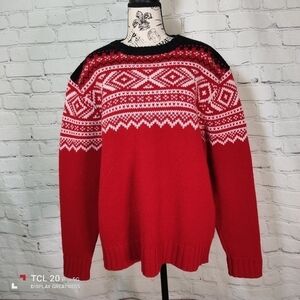 ROOTS Canada Red White Fairisle Knit Ski Lambswool Sweater L